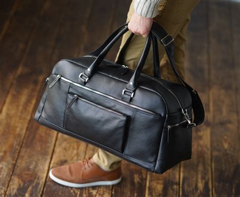 black leather weekender bag men's.